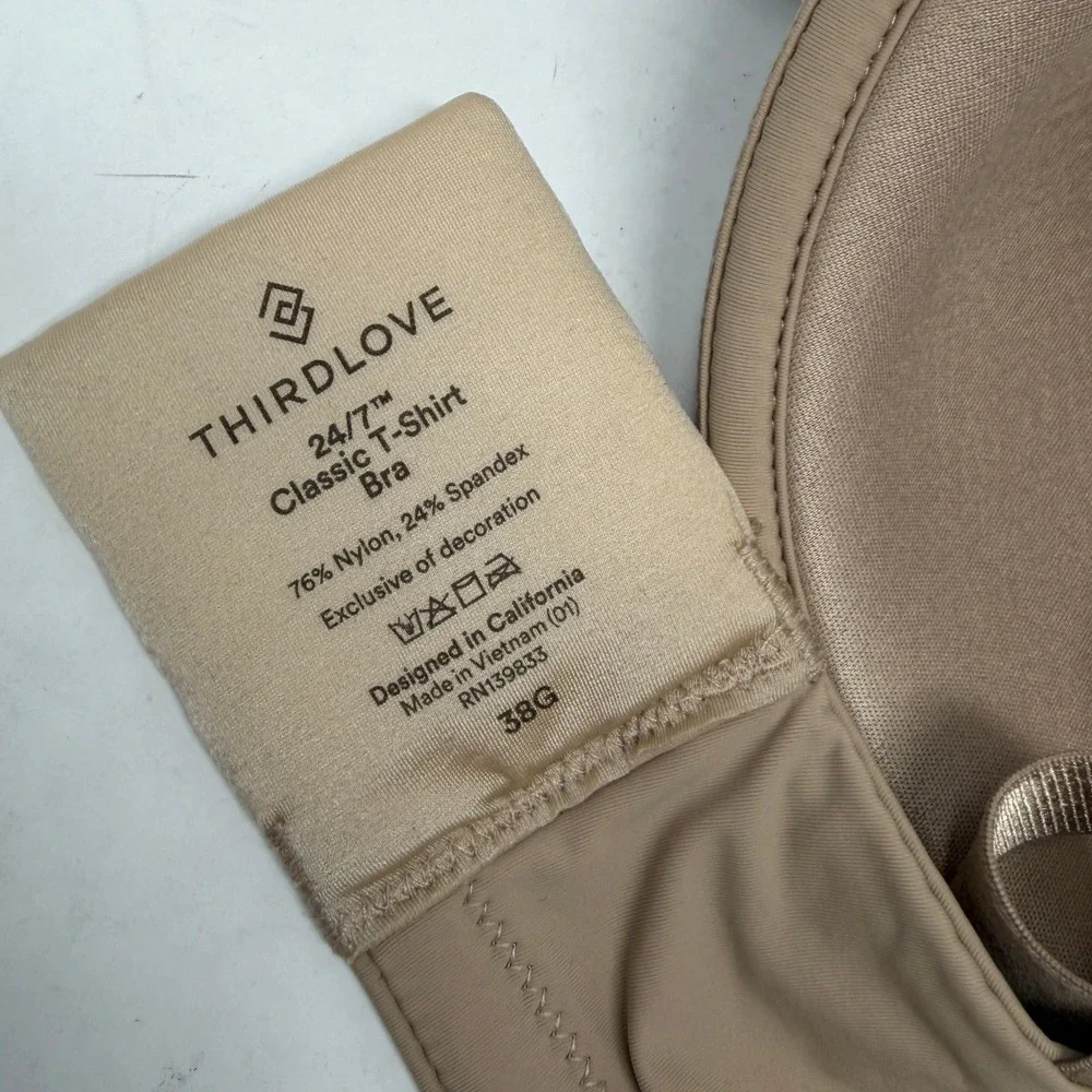 ThirdLove 24/7 Classic T-Shirt Bra Womens 38G Tan Excellent Underwire Smooth